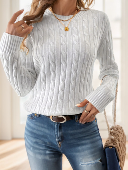 Damenpullover in Unifarbe mit Rundhalsausschnitt und langen Ärmeln