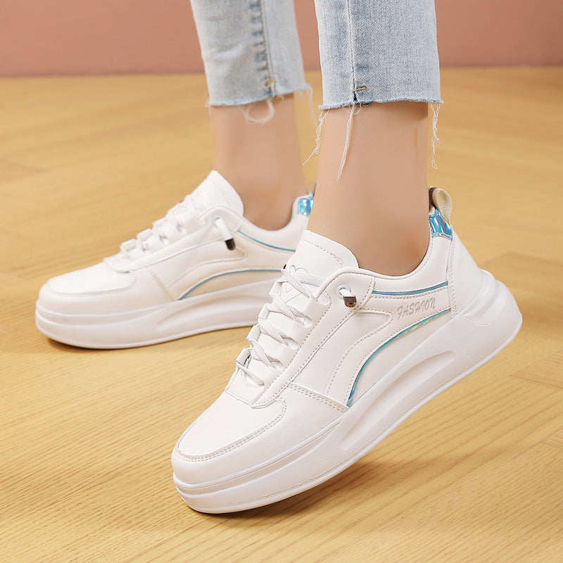Women's Plus Size Platform Sneakers with Round Toe – Microfiber Look