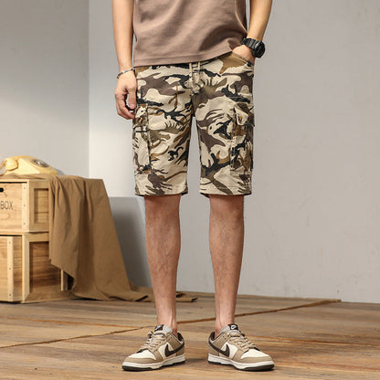 Herren Sommer Cargo-Shorts Mit Camouflage-Print, Mehreren Taschen Und Geradem Saum