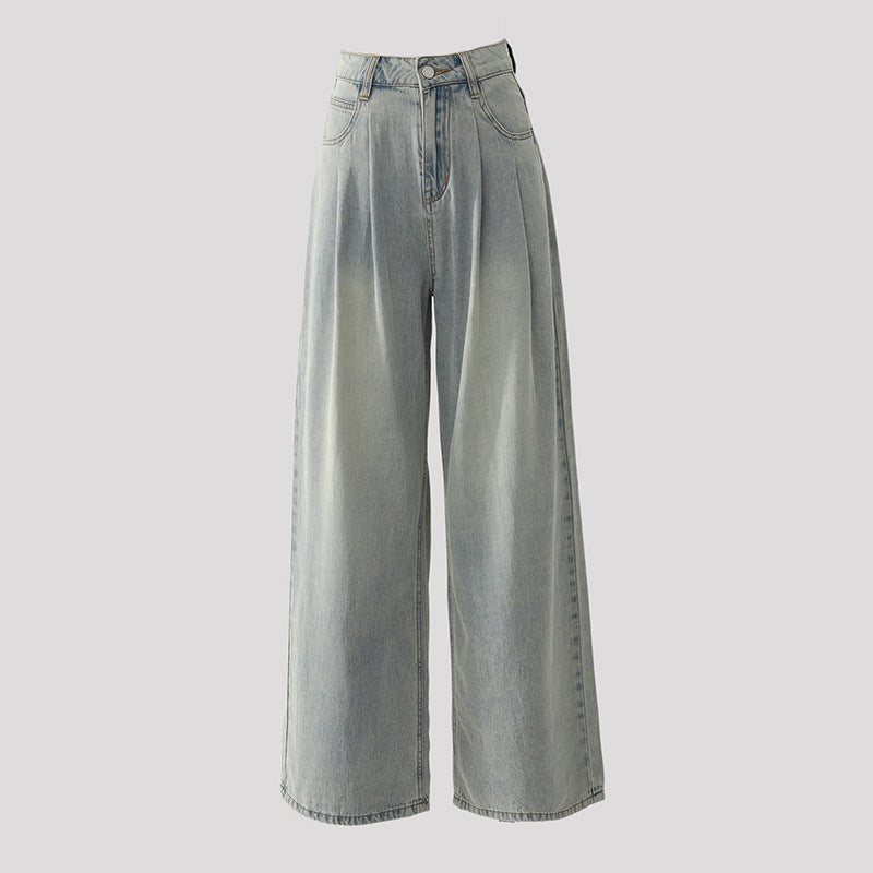 Damen-Jeans mit hohem Bund und weitem Bein – Retro-Design – Denim-Mix Stil