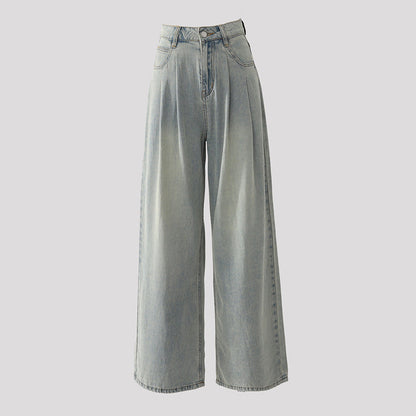 Damen-Jeans mit hohem Bund und weitem Bein – Retro-Design – Denim-Mix Stil