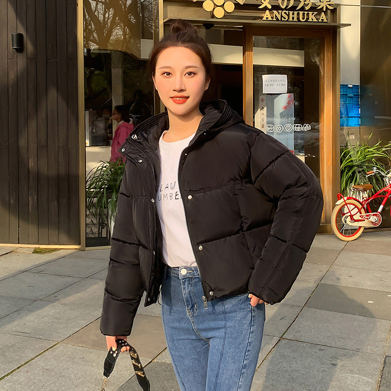 Damen Winter Kurz-Daunenjacke mit Kapuze und Reißverschluss