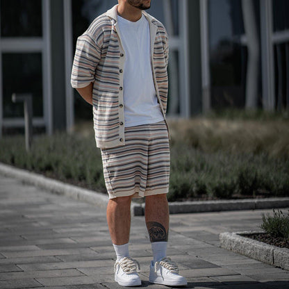 Herren Sommer Kurzarm Sport Zweiteiliges Shorts Set Mit Shorts, Lockerer, Gerader Passform, Verschiedene Farben