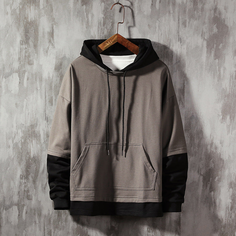 Herren Frühjahrs Hoodie Doppel Lagen Design Langarm Lockerer Schnitt – Baumwoll-Mischung