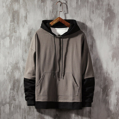 Herren Frühjahrs Hoodie Doppel Lagen Design Langarm Lockerer Schnitt – Baumwoll-Mischung