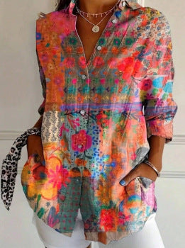 Women's Long-Sleeve Shirt with Print and Three-Dimensional Pattern Design