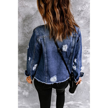 Women's autumn jacket in denim blend with button placket and long sleeves