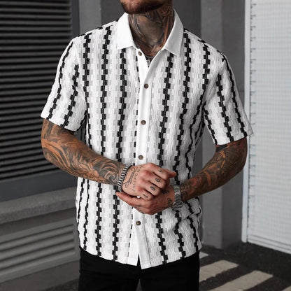 Herren Sommer Karo-Strickcardigan Kurzarm Slim Fit Patchwork Streetwear Top