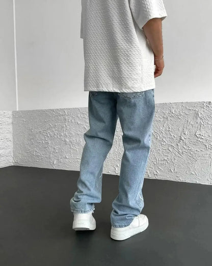 Men's spring trousers with straight cut and wide leg – with print