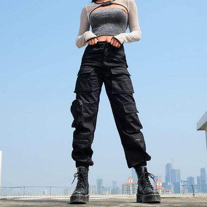 Women's work pants with high waist, multiple pockets, and ankle cuffs