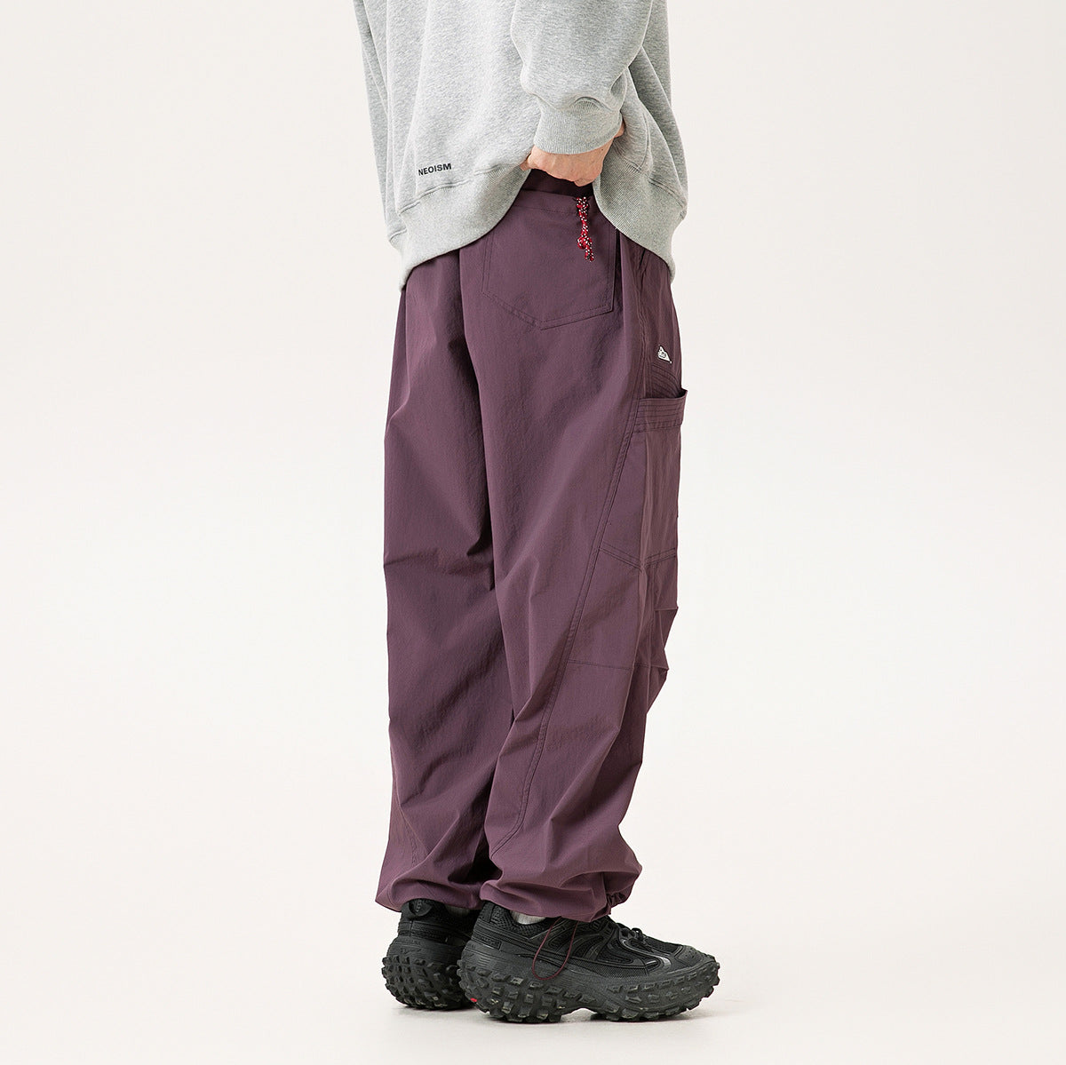 Herren Retro Fallschirmhose Mit Geradem Bein, Bündchen Am Knöchel, Mittelhoher Bund, Lockere Passform