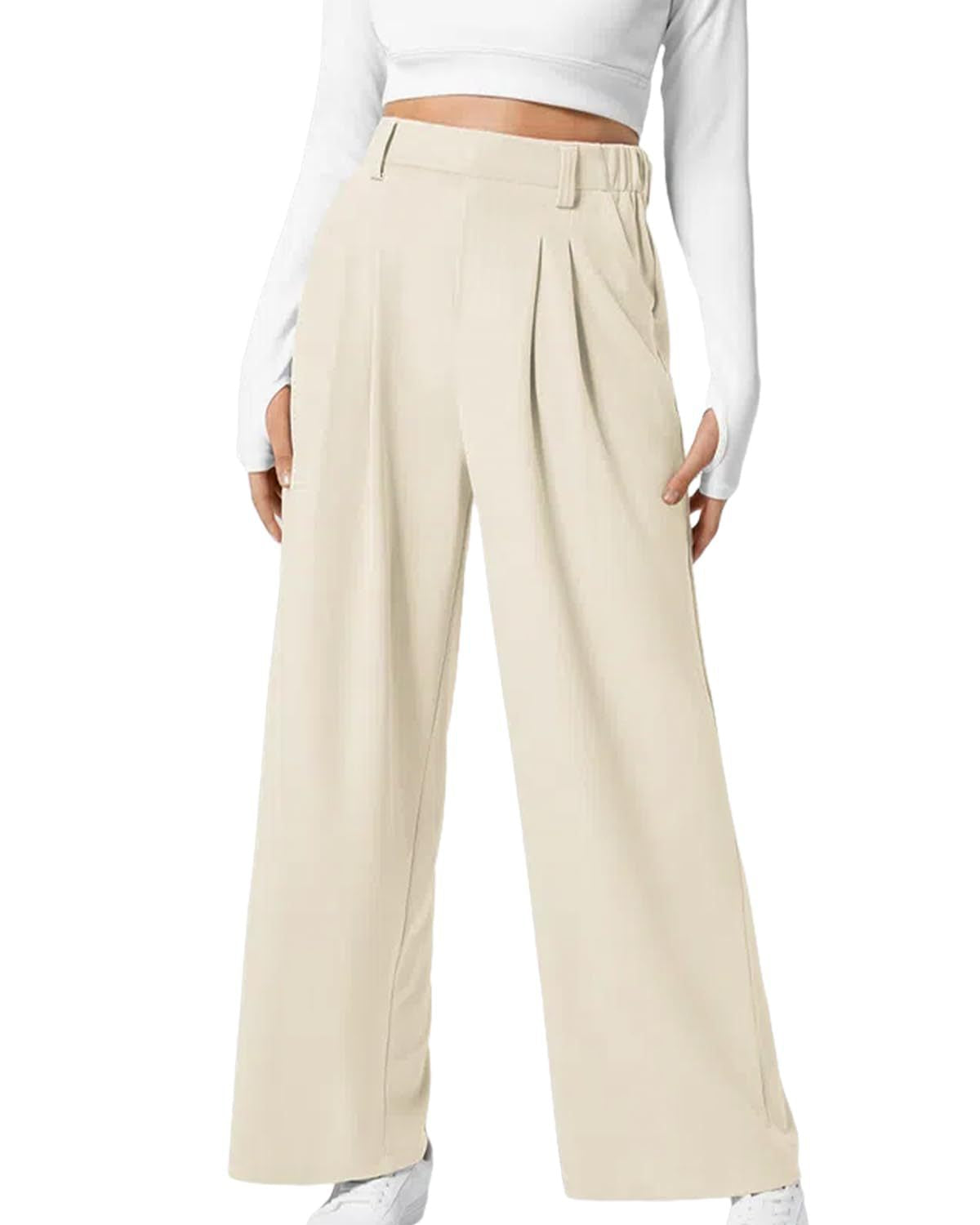 Women's pants with elastic waistband, waffle knit, and wide leg