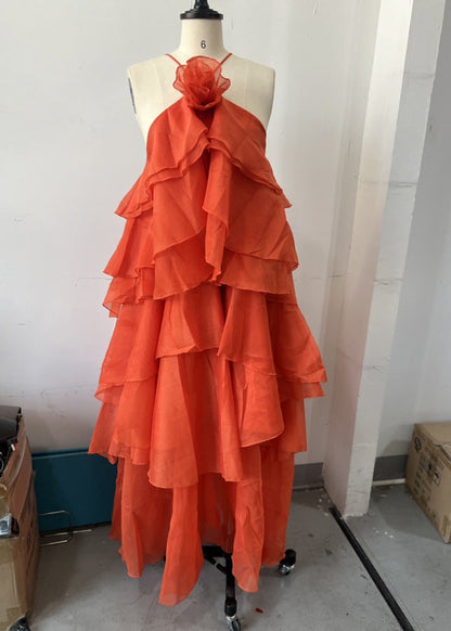 Damen Maxikleid mit Neckholder – Rückenfreies Design Blumenapplikationen