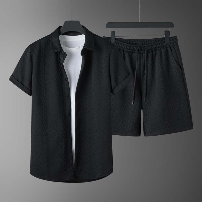 Herren-Frühlings-Shorts-Set: Kurzarm-T-Shirt Und Shorts Mit Rautenmuster