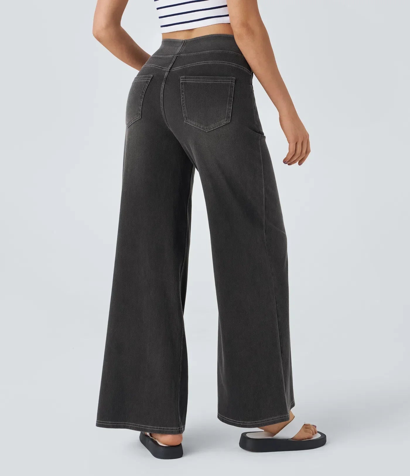 Women's Pants with High Waist and Elastic Waistband