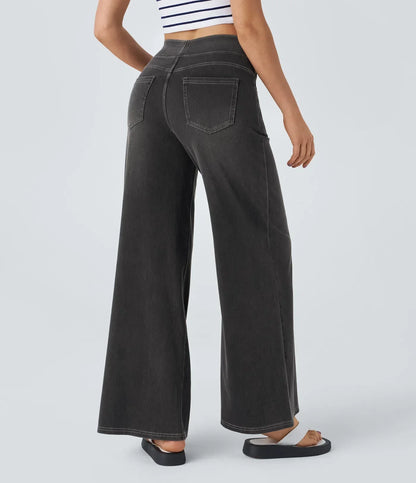 Women's Pants with High Waist and Elastic Waistband