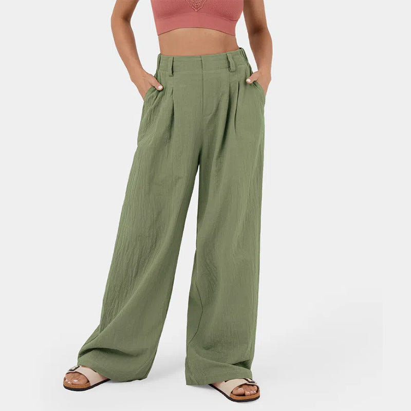 Women's pants with high waist, wide leg, and side pockets – Classic style