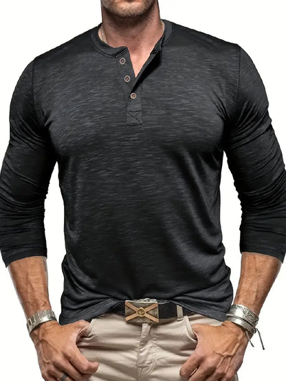 Herren Langarm Henley T-Shirt Mit Knopfleiste