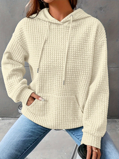 Damen Hoodie Waffelstrick Textur Kordelzug Kängurutasche