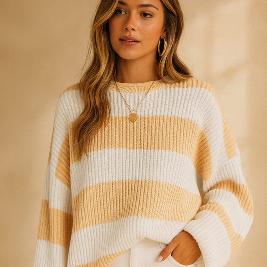 Damen Strickpullover Bunte Streifen Lockerer Schnitt