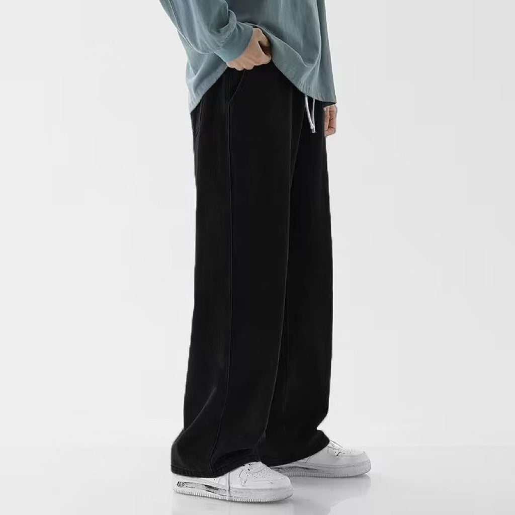 Herren-Hose Mit Weitem Bein, Mittelhoher Bund, Einfarbig, Lockere Passform