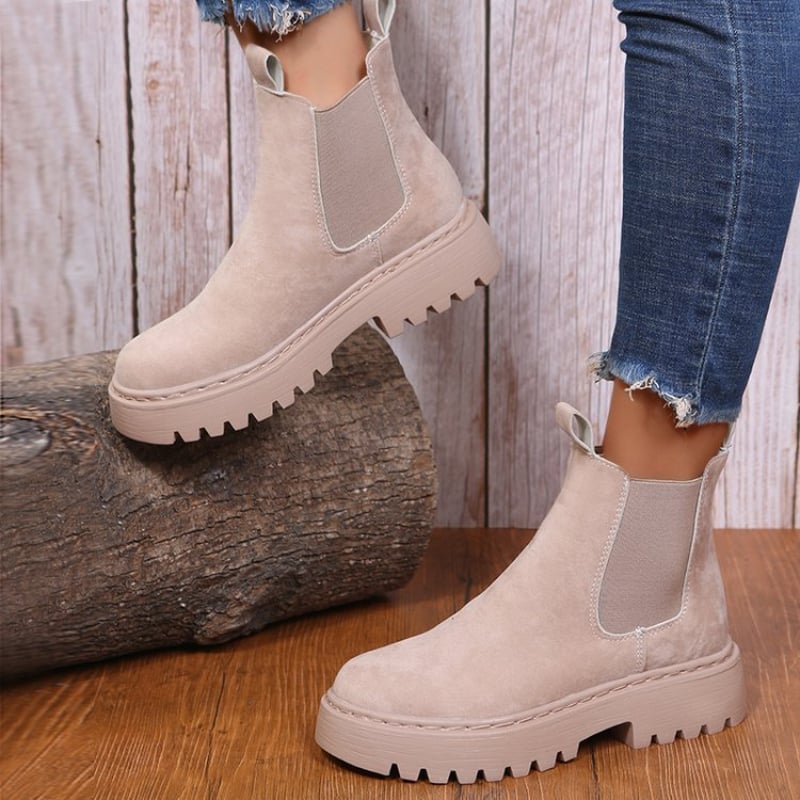 Damen Herbst-Stiefeletten mit runder Zehenkappe und klobiger Plateausohle