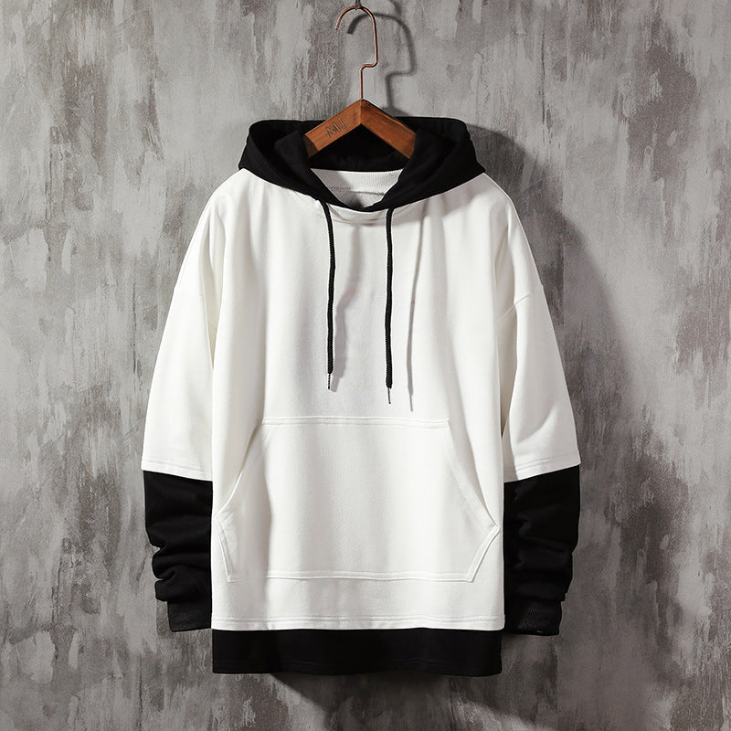 Herren Frühjahrs Hoodie Doppel Lagen Design Langarm Lockerer Schnitt – Baumwoll-Mischung