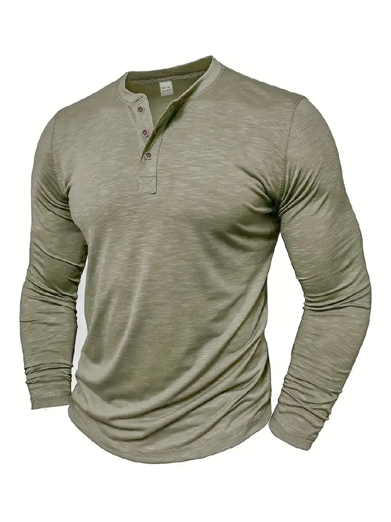 Herren Langarm Henley T-Shirt Mit Knopfleiste