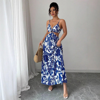 Damen Maxikleid mit Blumenmuster – Neckholder Ärmelloses Design