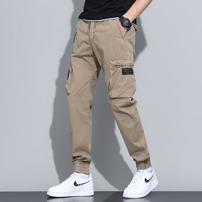 Men's Overalls with Nine-Point Length, Wide Leg, Mid-Rise Waist, and Drawstring