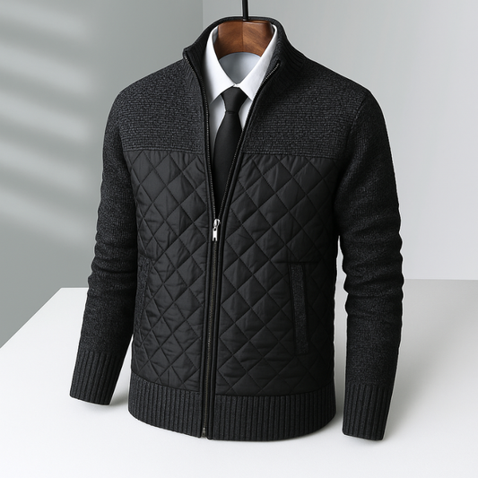 Men's Quilted Jacket with Knitted Sleeves and Tailored Fit