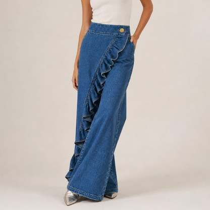 Damen Hosenrock mit Hohem Bund und Volants