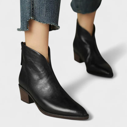 Damen Ankle Boots Niedriger Absatz Spitz zulaufende Spitze Reißverschluss