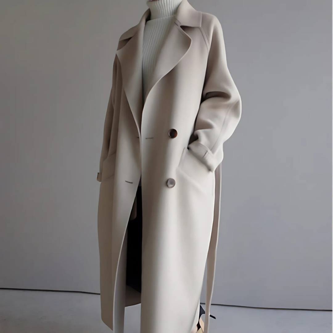 Eleganter beiger Trenchcoat für Damen, modisch und zeitlos, ideal für Herbst und Winter. Hochwertige Verarbeitung, stilvoller Mantel für jeden Anlass.