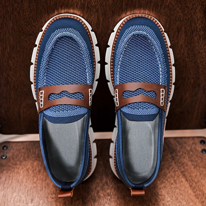 Men's Knit Slippers with Strap Accent and Contrast Sole