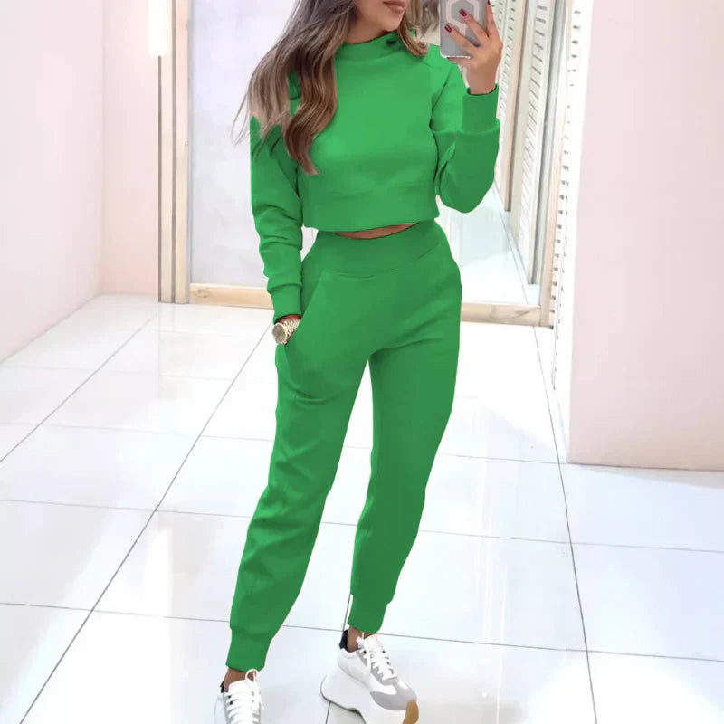 Damen Zweiteiliges Set Mit Cropped Pullover Und Hose Mit Elastischem Bund