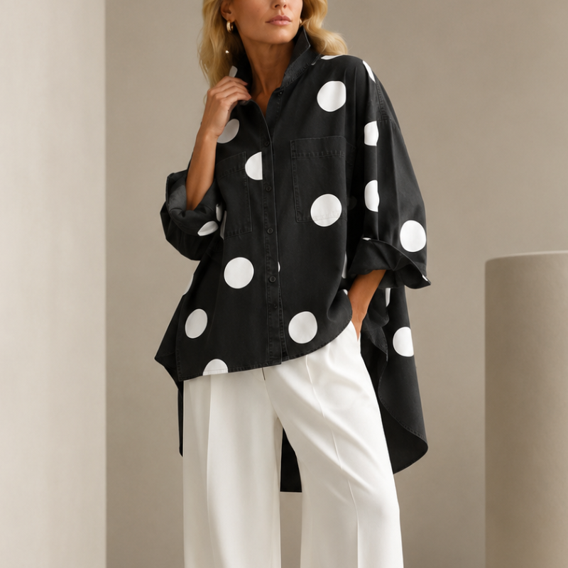 Damen Jeanshemd mit Polka Dot Muster – Lockerer Schnitt