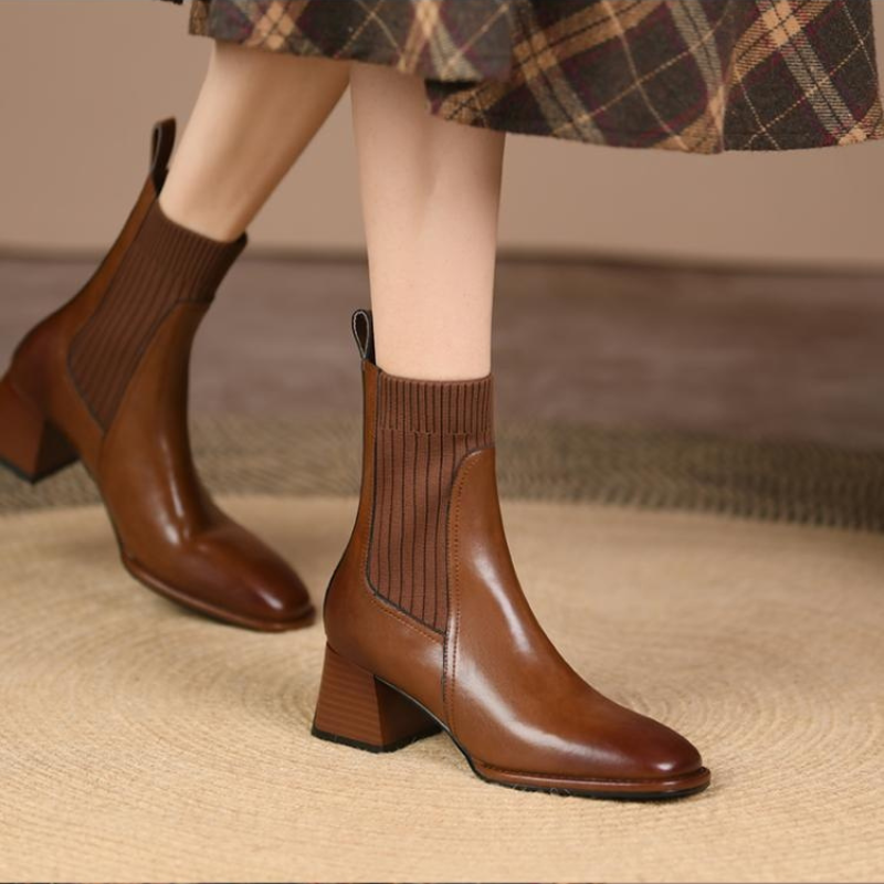 Damen Stiefelette Knöchelhoch Niedriger Absatz Einfarbiges Design