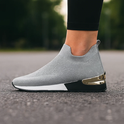 Damen Slip-On-Sneaker Mit Atmungsaktivem Mesh Und Metallic-Ferse