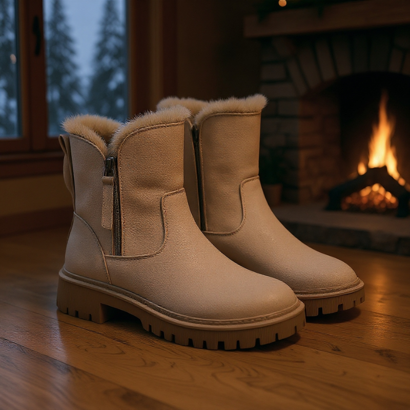 Damen Winterstiefel aus Veloursleder mit Kunstfell-Futter, seitlichem Reißverschluss und rutschfester Sohle