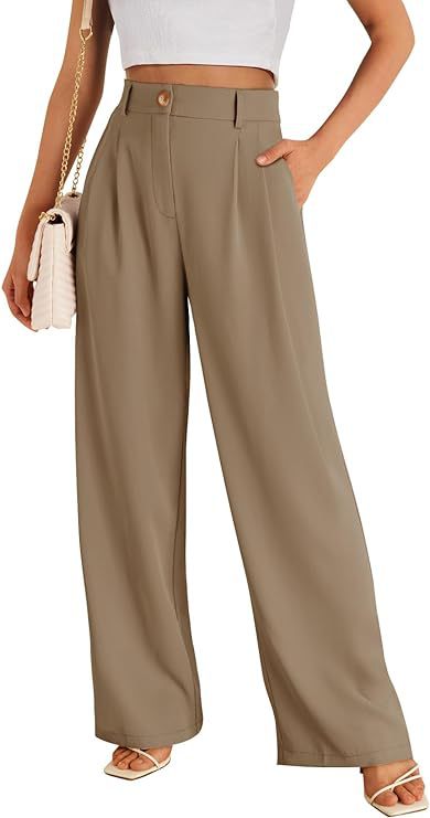 Women's business trousers with high waist, elastic waistband, and wide leg – Classic style