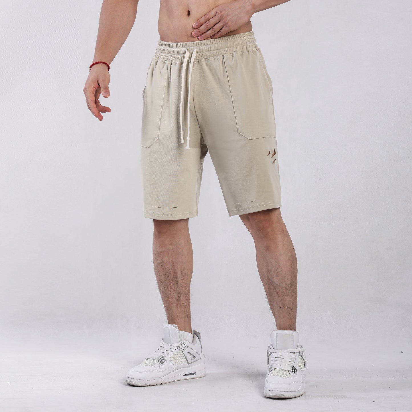 Herren Sommer-Sportshorts, Lockere Passform, Risse, Mittellang