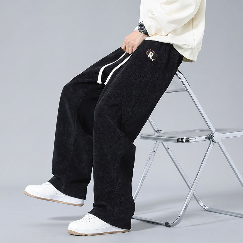 Herren-Geradehose Mit Drapierung, Einfarbig, Lockere Passform