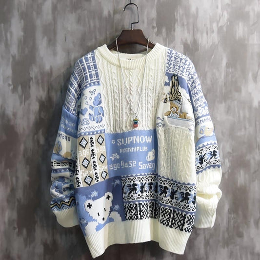 Men's Sweater with Round Neckline and Long Sleeves