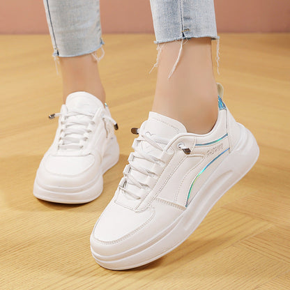 Women's Plus Size Platform Sneakers with Round Toe – Microfiber Look