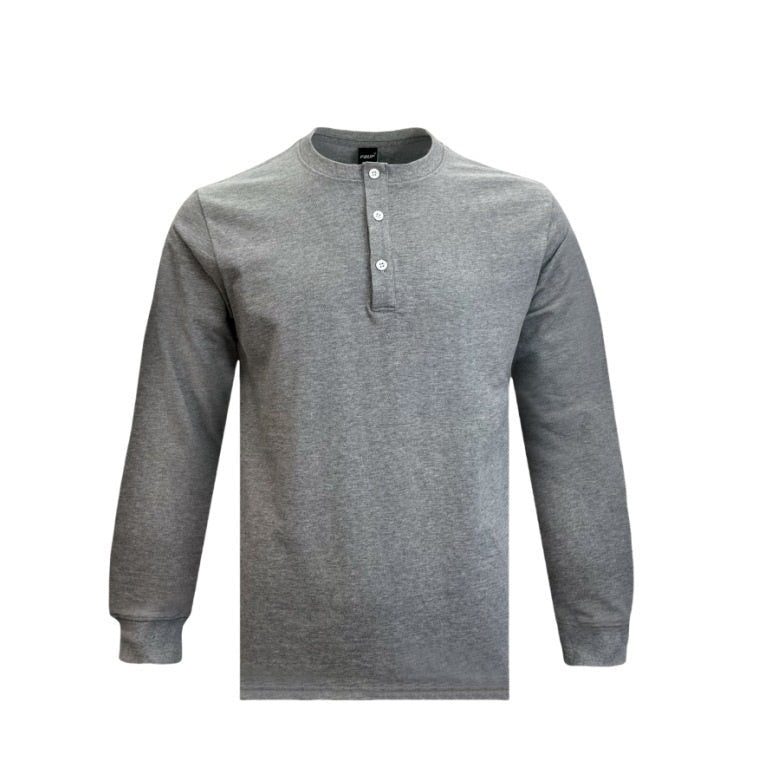 Herren Langarm Henley Shirt – Schweres Material Normale Passform