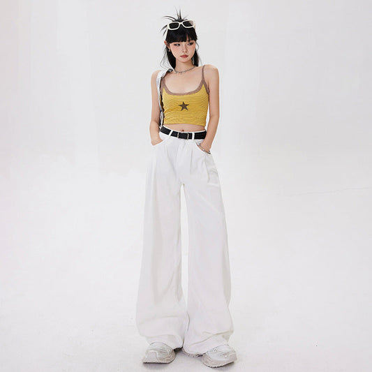 Damen-Jeans mit hohem Bund und weitem Bein – Retro-Design – Denim-Mix Stil