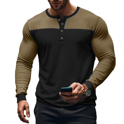 Herren Langarm-Henley-Shirt Color-Block – Baumwoll-Mix