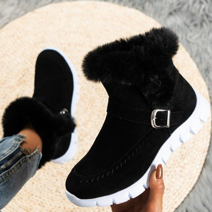 Damen Winter Stiefeletten mit Plüschfutter und Schnallen-Detail