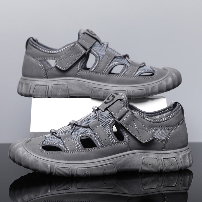Herren-Sommersandalen Mit Mesh-Obermaterial, Klettverschluss, Hohlem Design Und Gummisohle
